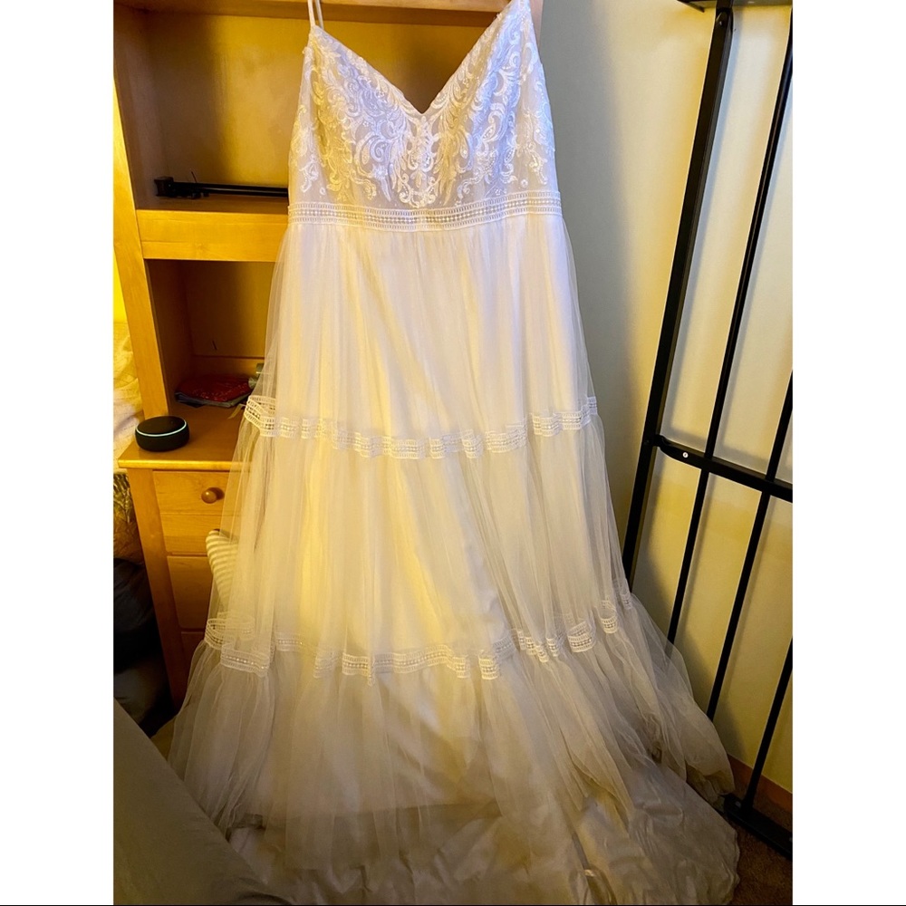 Melissa Sweet Corset Tiered Chiffon Plus Size Wedding Dress